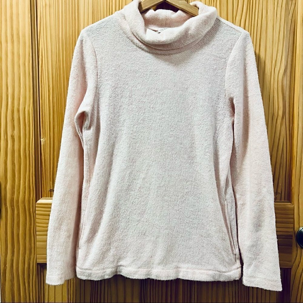 J Crew pink white textured cowl neck pullover sweater top shirt with pockets S